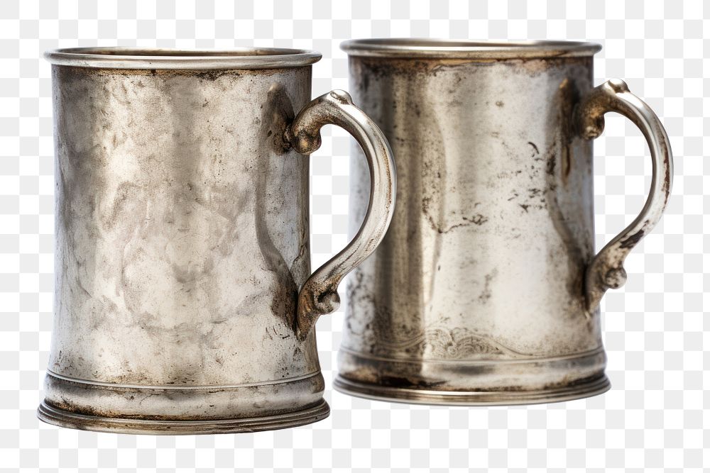 PNG Old silver cups mug white background refreshment. AI generated Image by rawpixel.