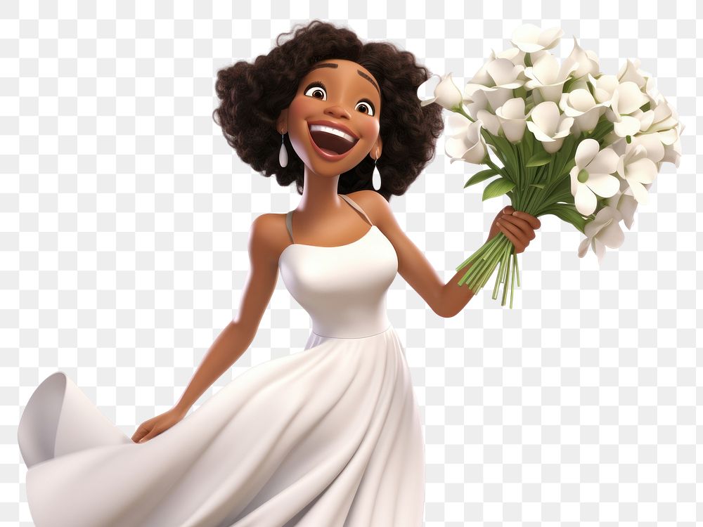 PNG  Woman holding wedding bouquet cartoon flower adult. AI generated Image by rawpixel.