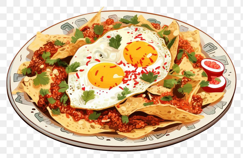 PNG Chilaquiles plate meal food. AI generated Image by rawpixel.