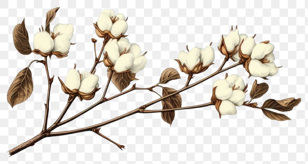 PNG  Branch cotton plant white. AI generated Image by rawpixel.