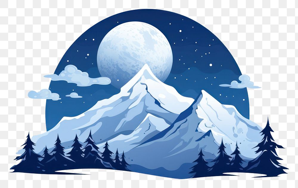 PNG Snow mountain night moon astronomy. AI generated Image by rawpixel.
