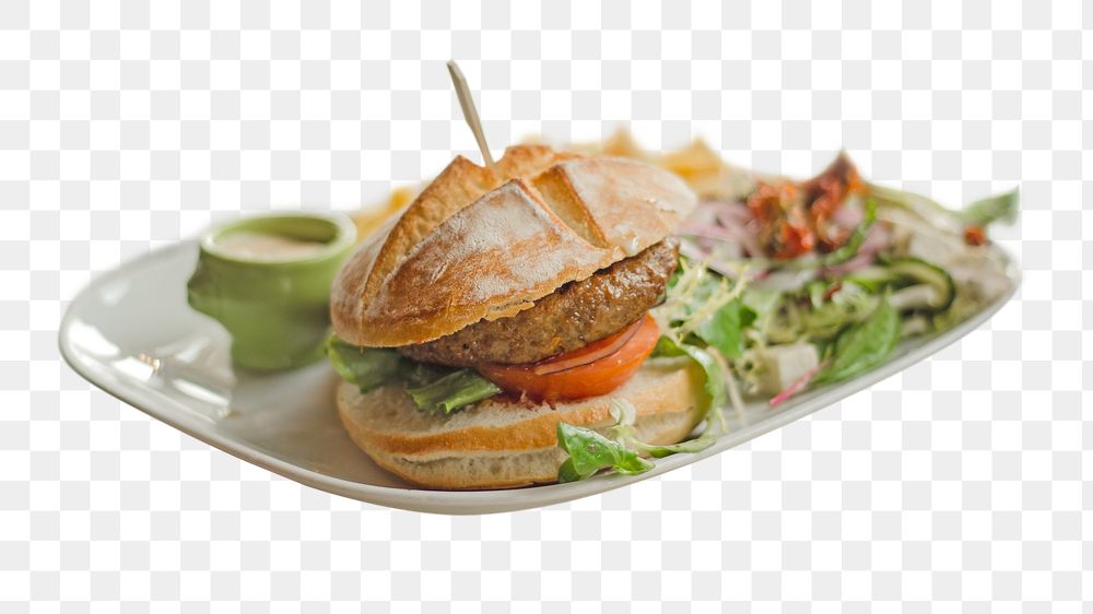 Burger with salad png, transparent background