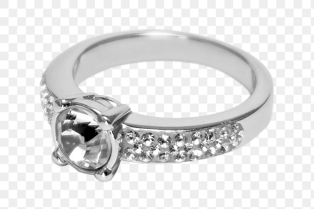 Silver engagement ring png, transparent background