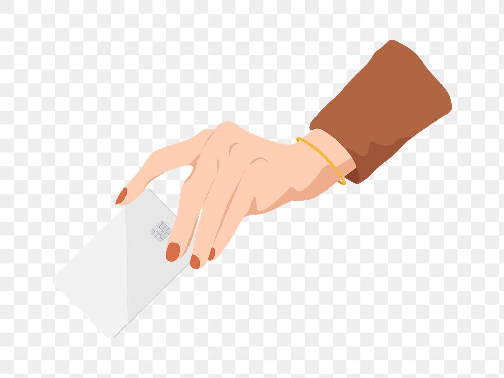 Png hand holding credit card  sticker, vector illustration transparent background