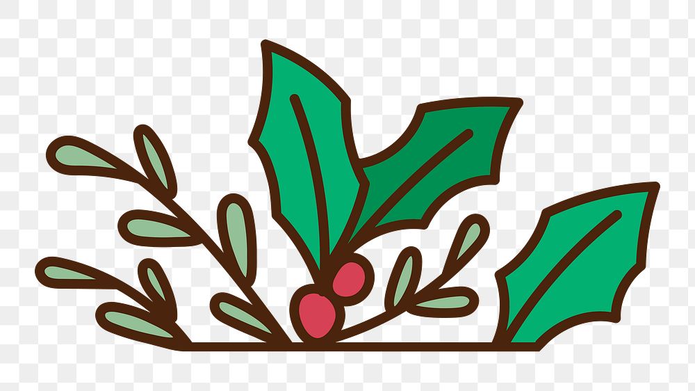 Christmas holly berry png, line art illustration, transparent background