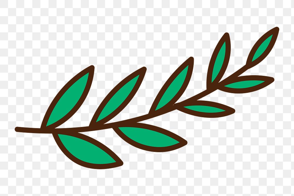 Leaf branch png, line art illustration, transparent background