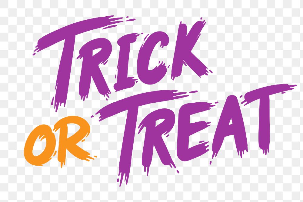 Trick or treat png word, purple typography, transparent background