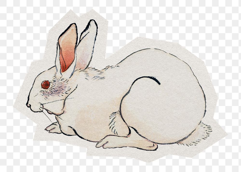 Vintage rabbit  png sticker, paper cut on transparent background