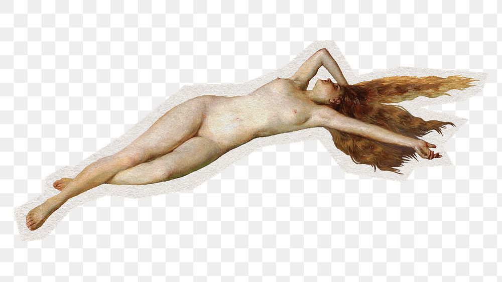 Aesthetic naked woman png sticker, illustration by Henry Mosler on transparent background, remixed by rawpixel.