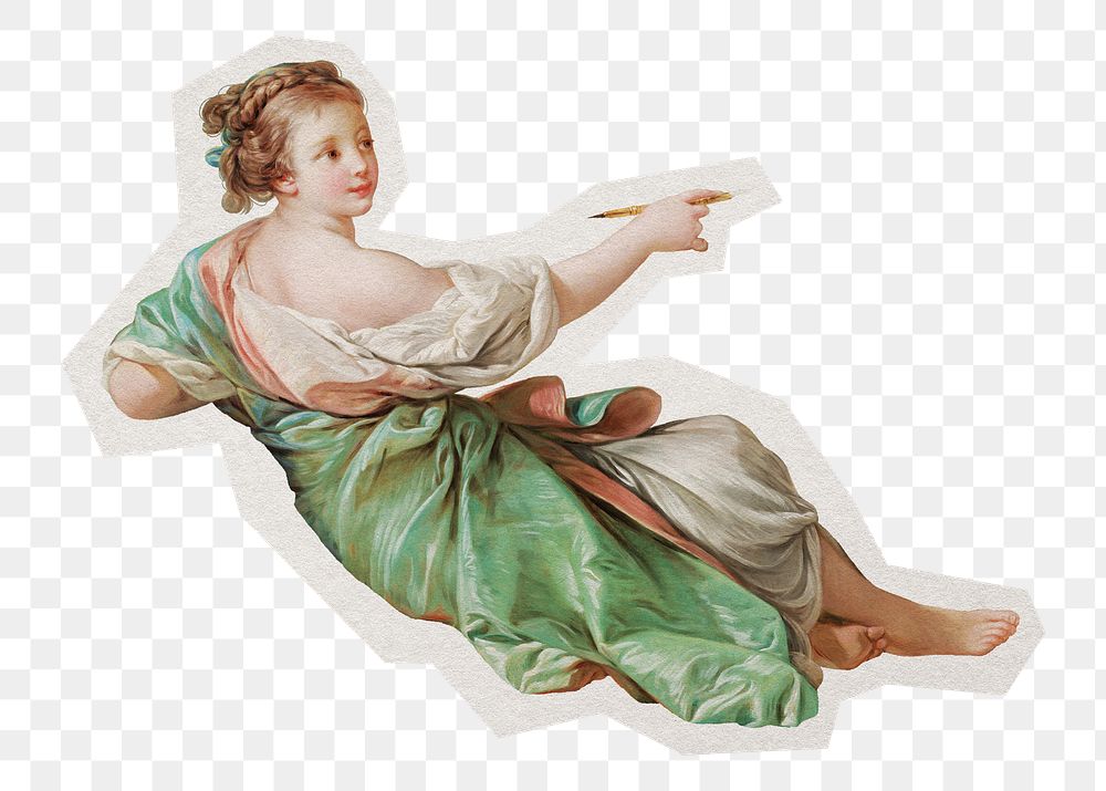 Fran&ccedil;ois Boucher's png Allegory of Painting sticker, transparent background, remixed by rawpixel.