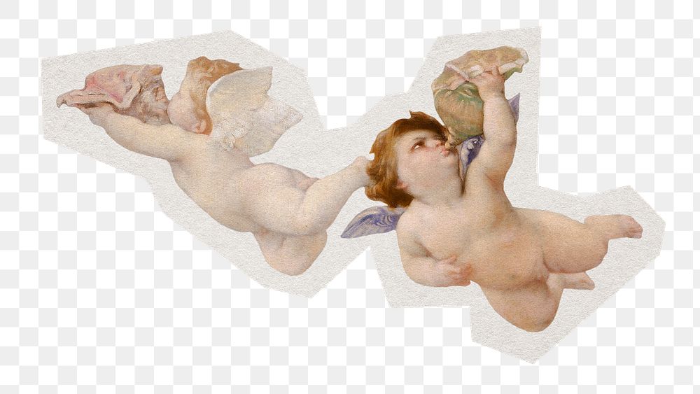 Flying cherubs png sticker, transparent background, remixed by rawpixel.