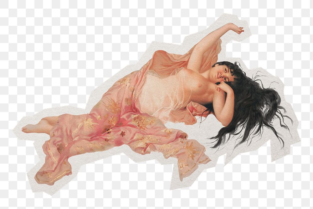 Awakening of love png sticker, naked woman illustration, transparent background, remixed by rawpixel.
