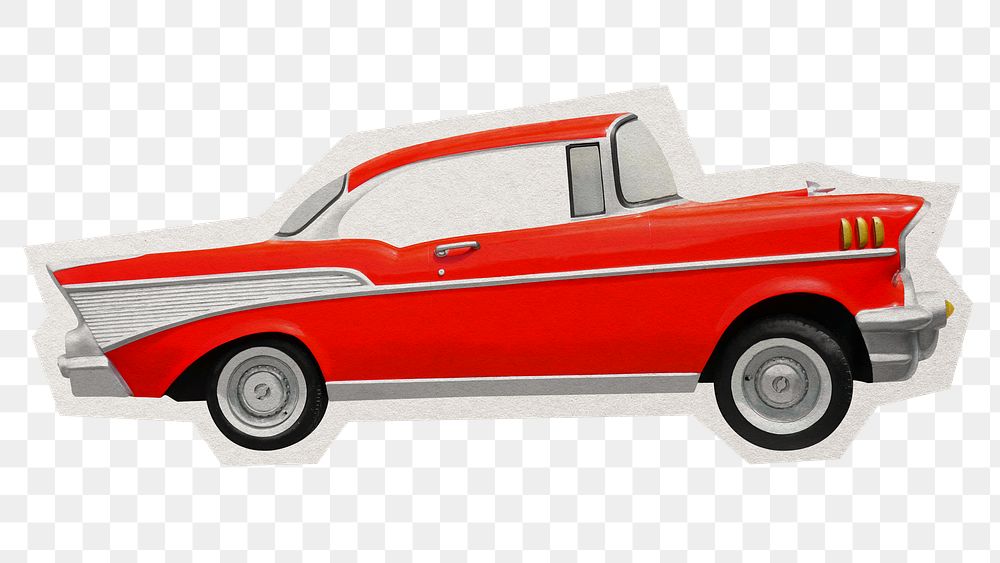 Red classic car png sticker, transparent background