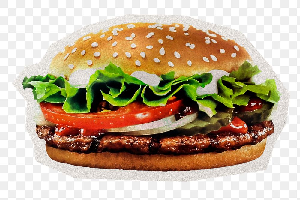 Burger png food sticker, paper cut on transparent background