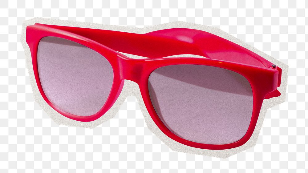 Red sunglasses png sticker, paper cut on transparent background