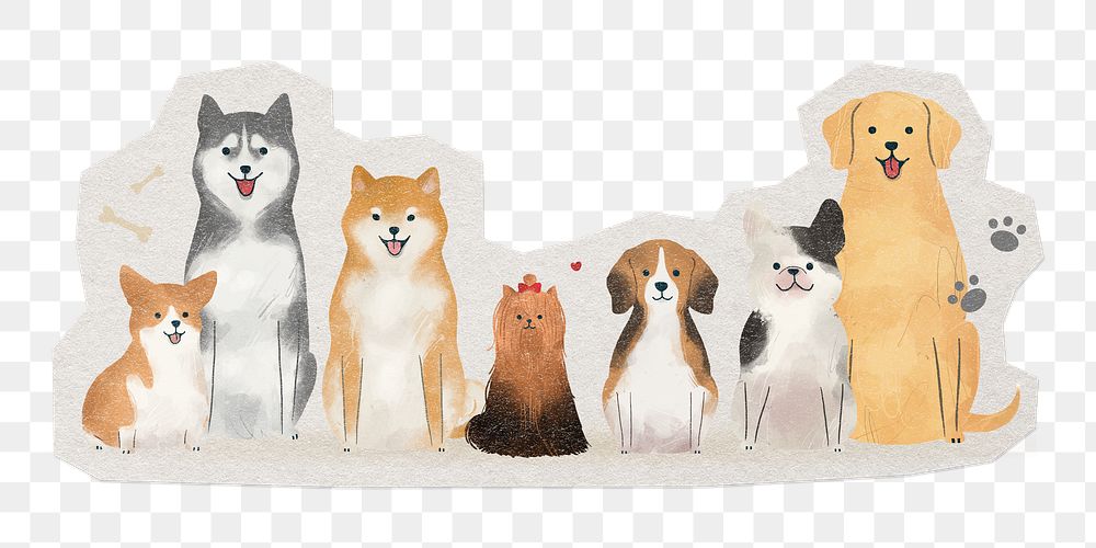Cute dogs illustration png pet sticker, paper cut on transparent background