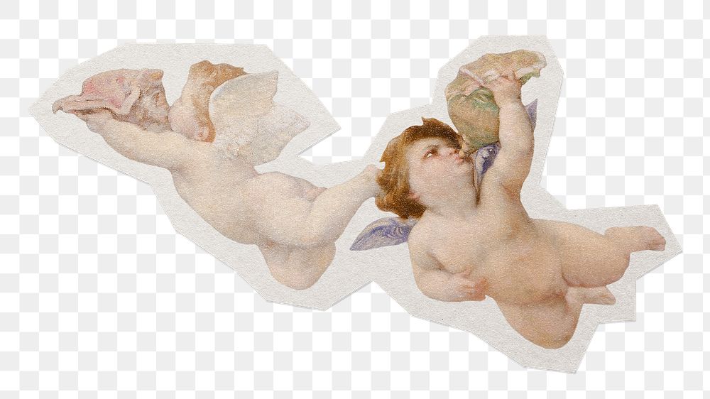Flying cherubs png sticker, paper cut on transparent background