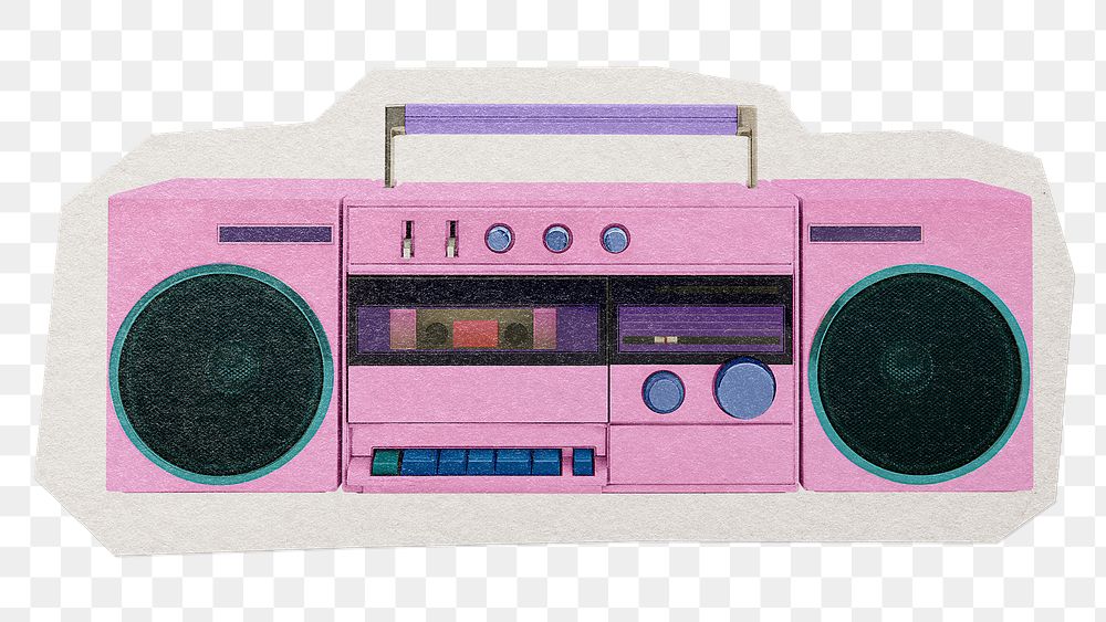 Cassette player png sticker, paper cut on transparent background