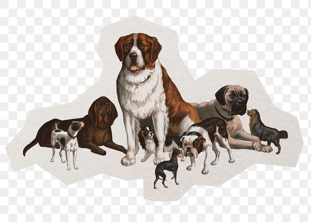 Dog family png pet sticker, paper cut on transparent background