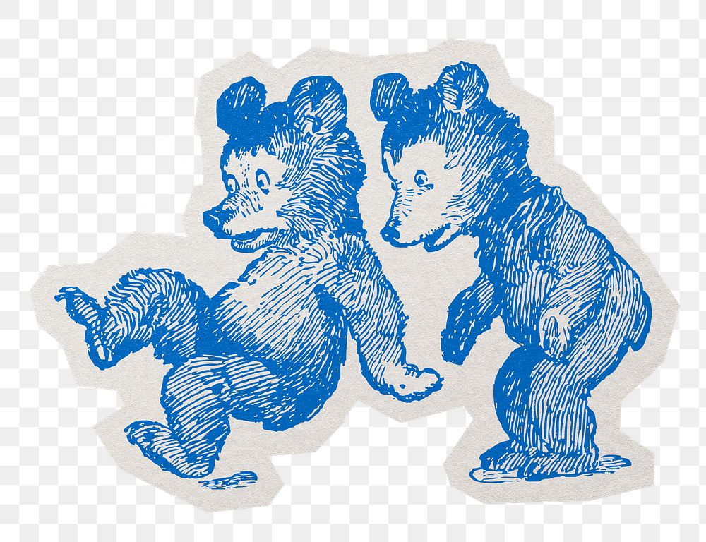 Bears cartoon png sticker, paper cut on transparent background