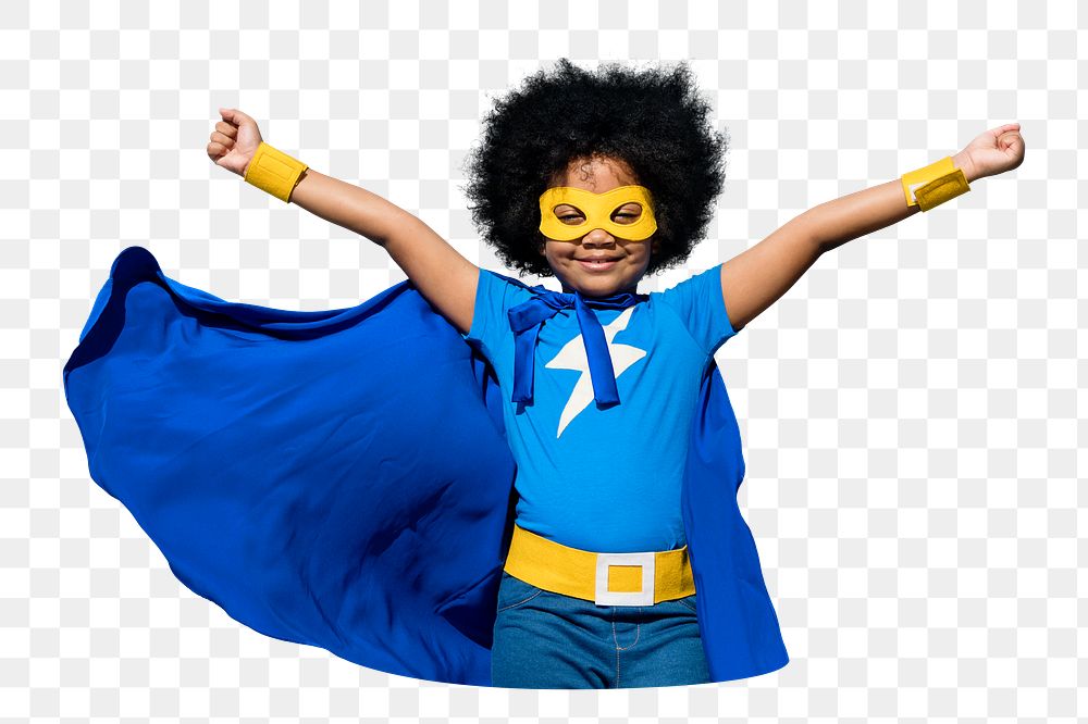 Blue superhero girl png sticker, transparent background