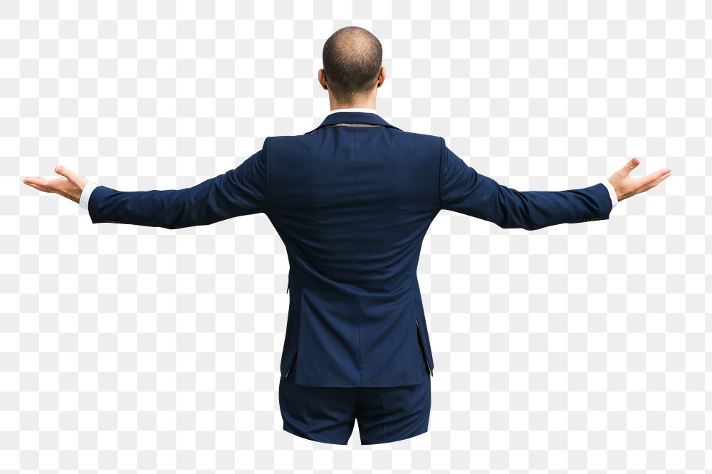 Businessman spreading arms png, transparent background