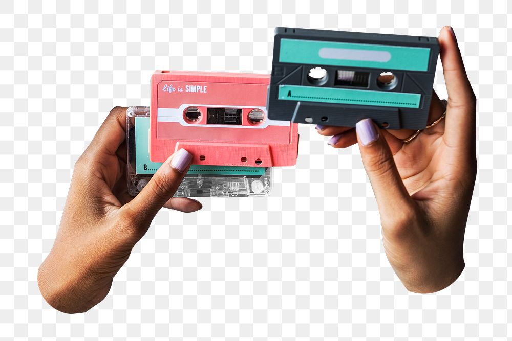Hands holding cassette tape png, transparent background