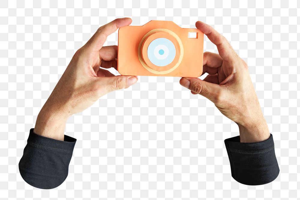 PNG Hand holding camera, collage element, transparent background