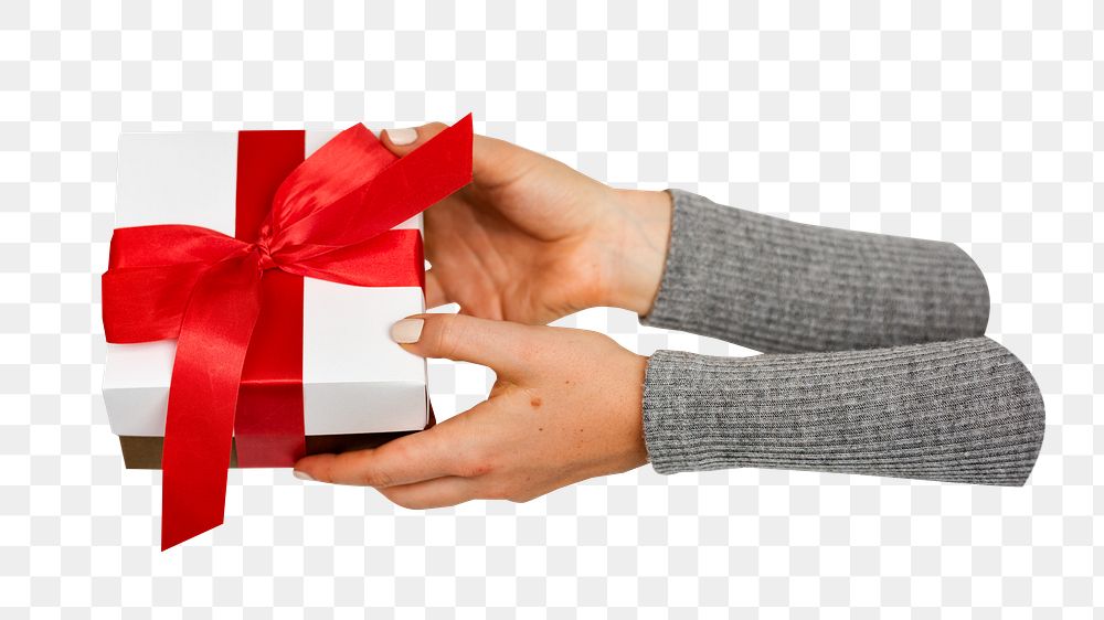 Hands holding gift png, transparent background