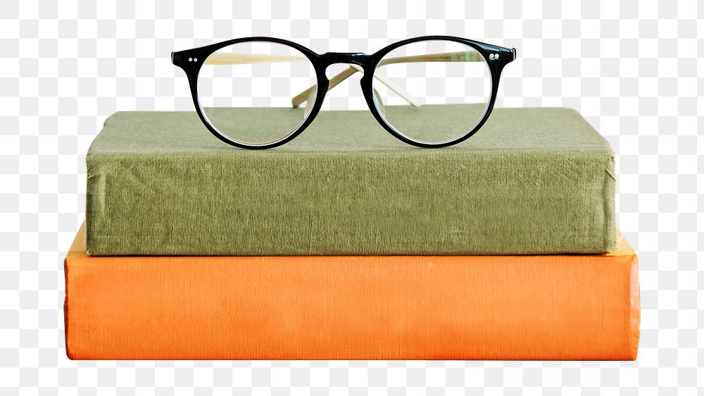 PNG Two books and a pair of glasses, collage element, transparent background