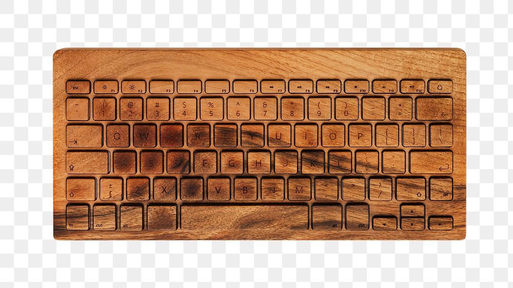 Wooden keyboard png sticker, transparent background