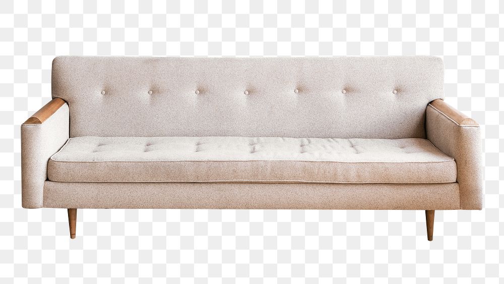 Beige couch png furniture sticker, transparent background