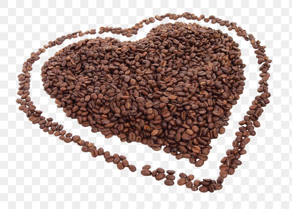 Heart coffee beans png, transparent background