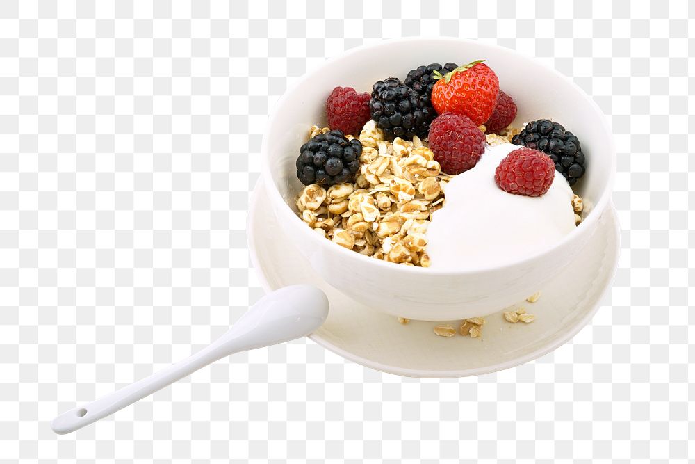 Png granola and fruit bowl sticker, transparent background