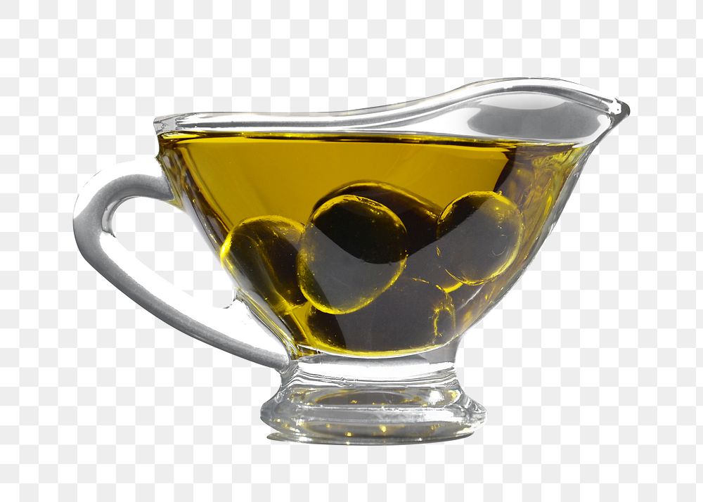 Olive oil glass png, transparent background