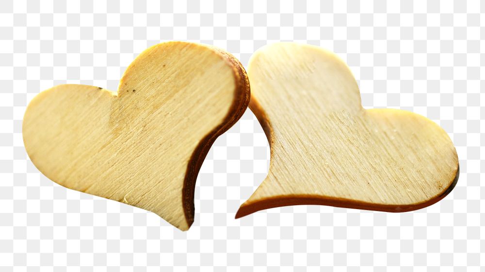 Wooden hearts png, transparent background