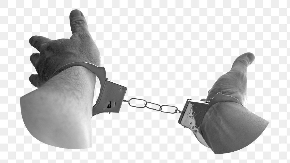 Handcuffed hands png, transparent background