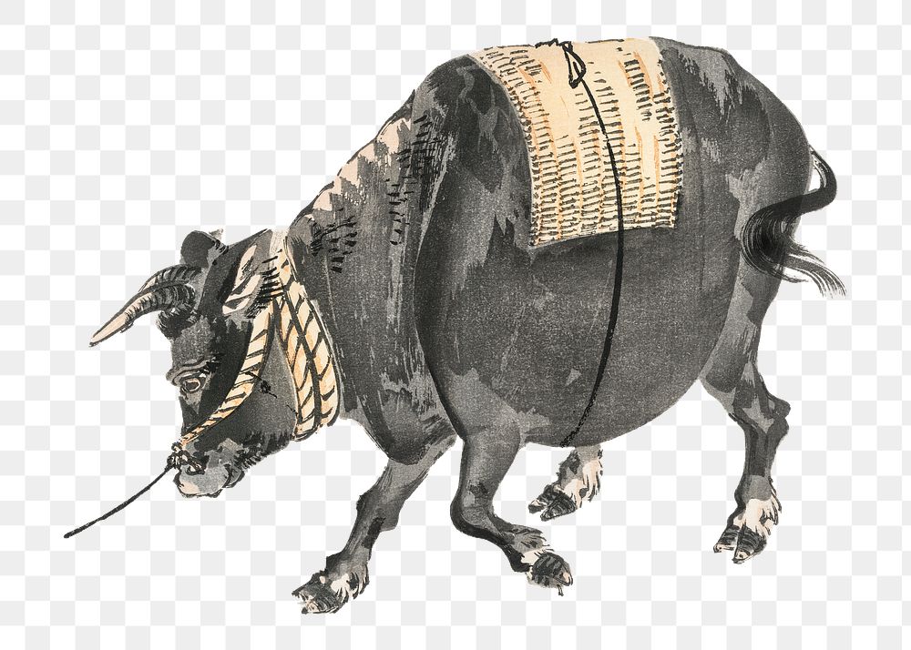 Black bull png sticker, vintage animal illustration transparent background. Remixed by rawpixel.