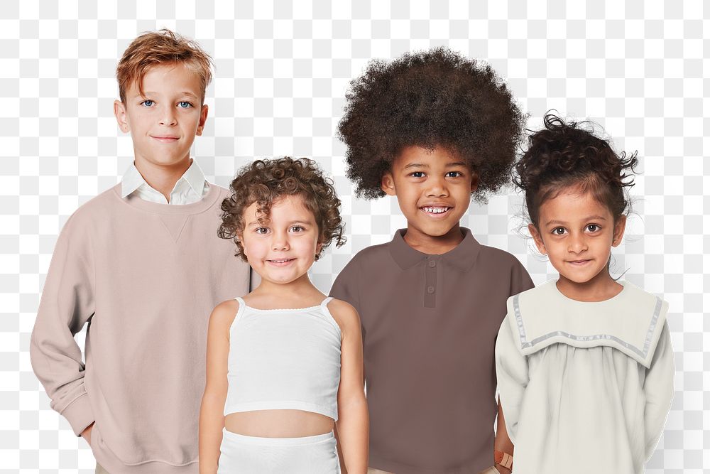 Png diverse kids in minimal apparel sticker, transparent background