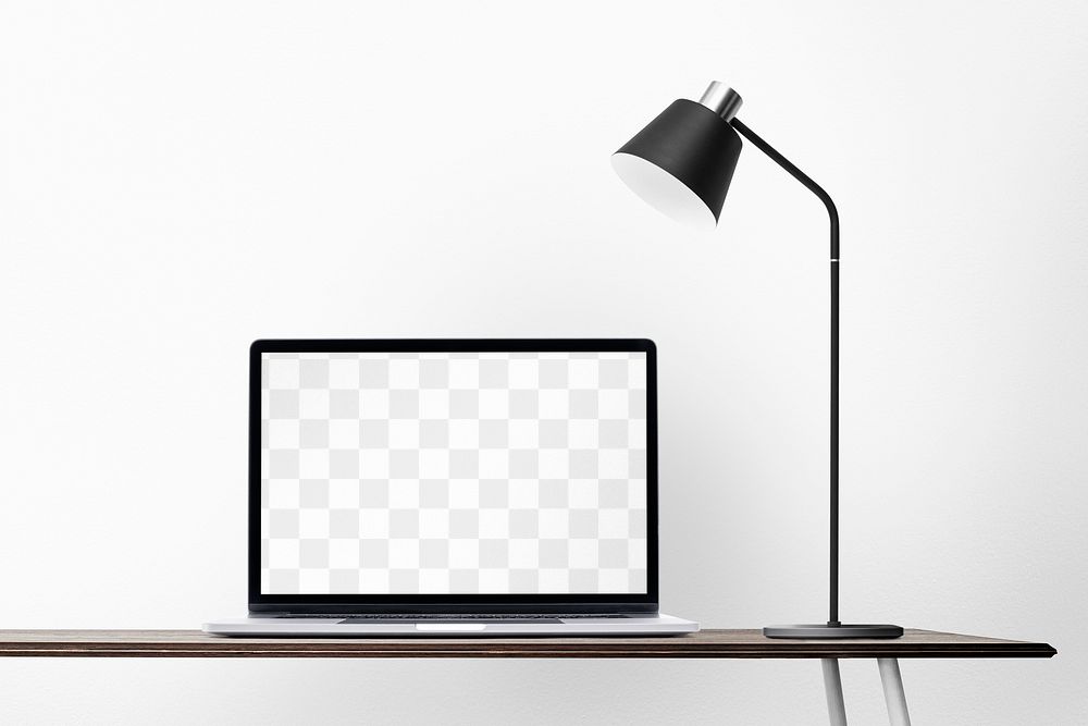 Laptop screen png mockup, minimal workspace, transparent design