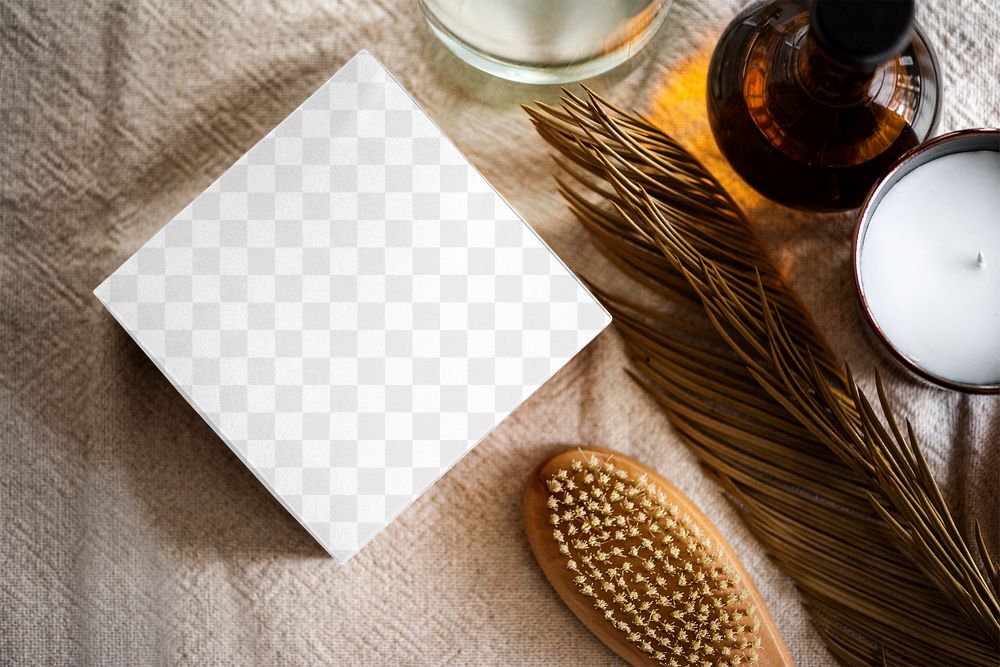 Scented candle box png mockup, transparent organic product packaging