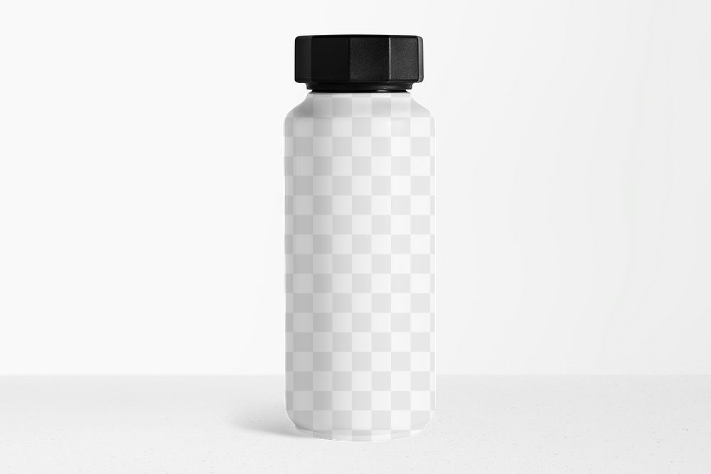 Stainless steel bottle png transparent mockup