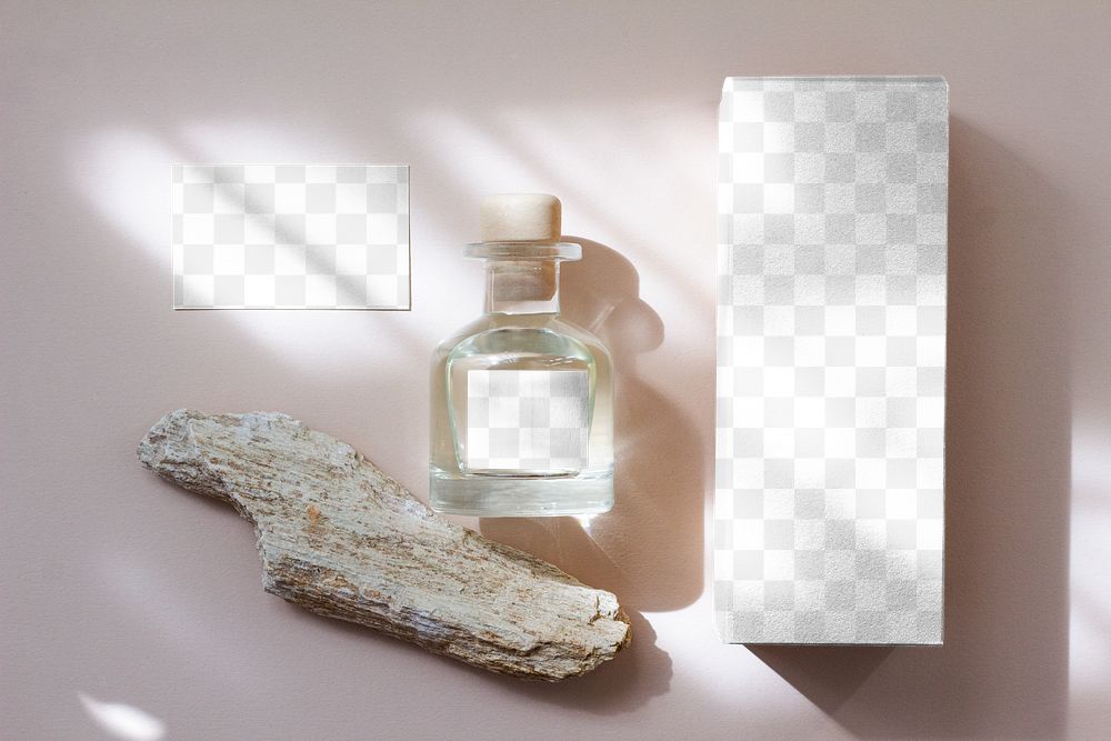 Perfume bottle label png mockup, transparent design