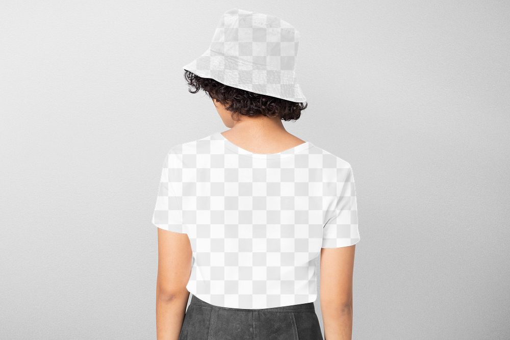 Women's t-shirt png mockup, transparent bucket hat