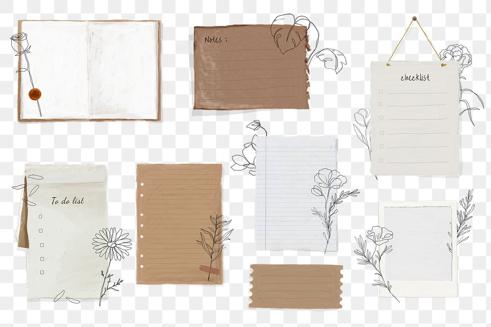 Ripped paper png mood board sticker, aesthetic stationery set on transparent background