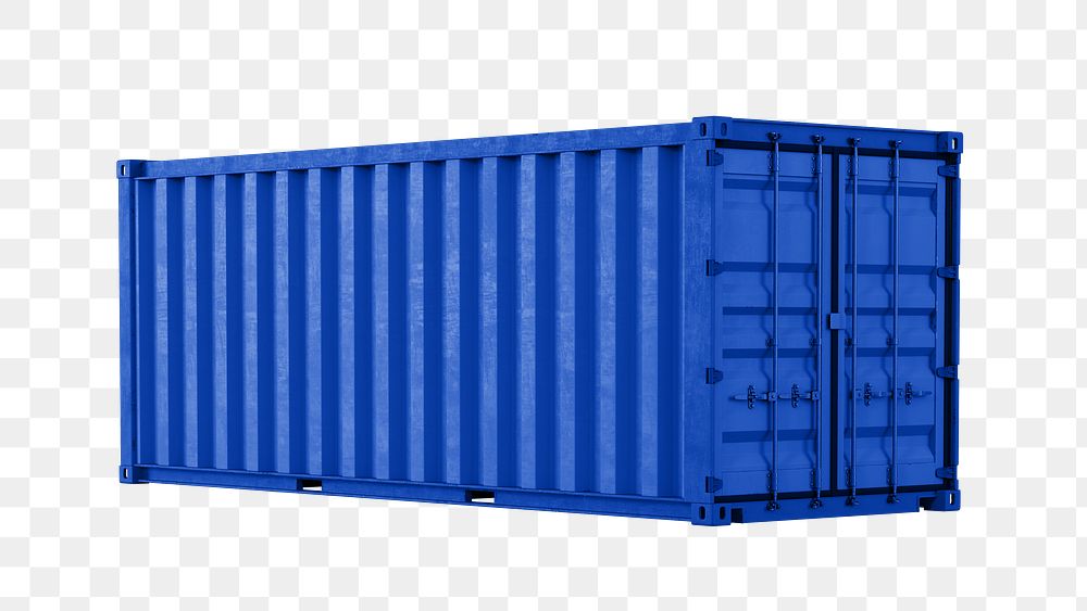 Blue shipping container png sticker, 3D cargo on transparent background