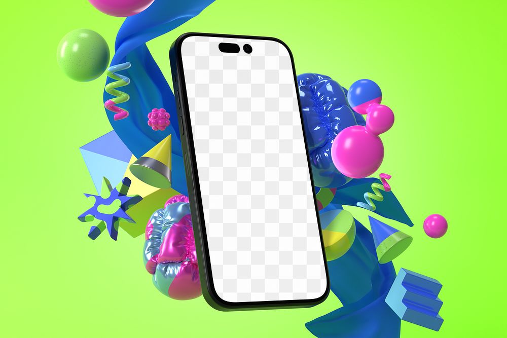 Smartphone screen png mockup, 3D abstract geometric, transparent design