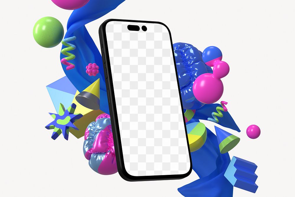 Smartphone screen png mockup, 3D abstract geometric, transparent design