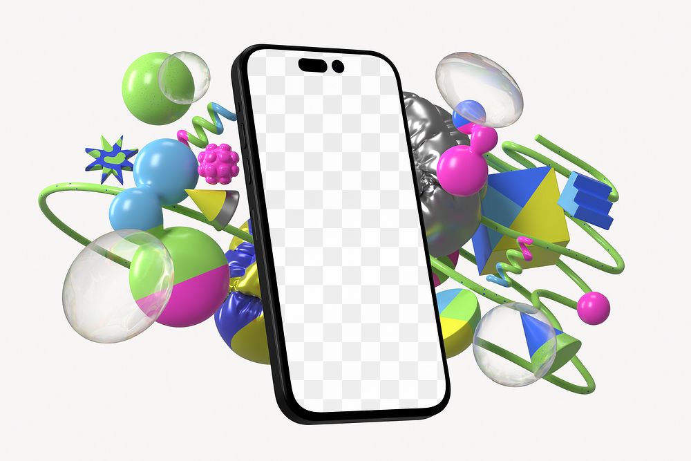 Smartphone screen png mockup, 3D abstract geometric, transparent design