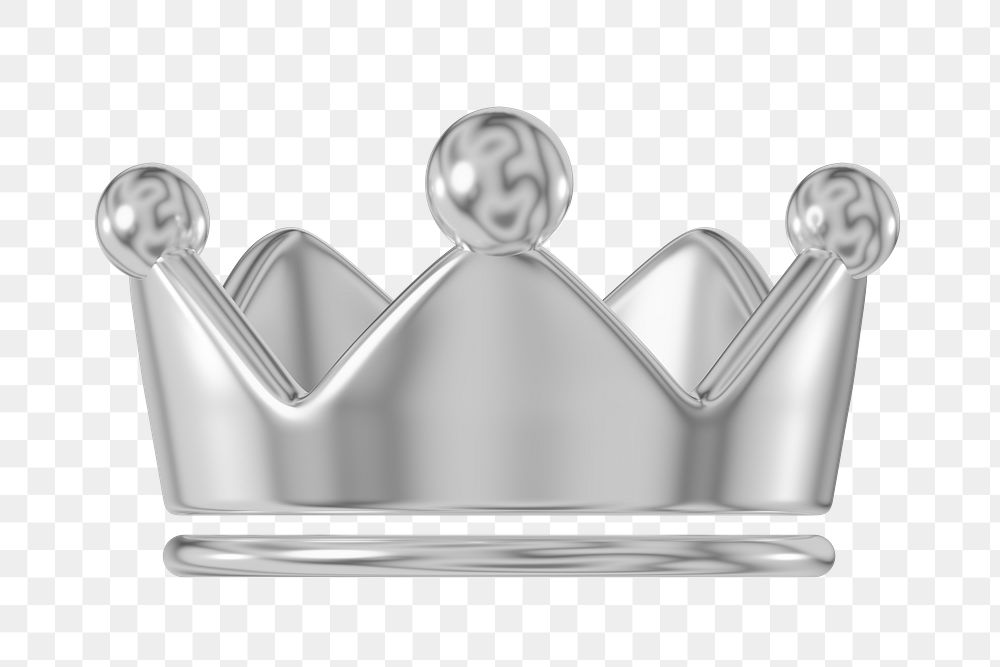 PNG 3D metallic crown icon, transparent background